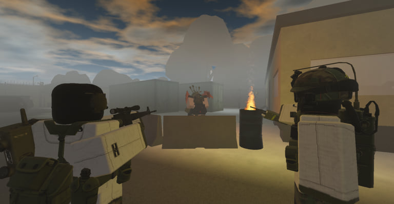 Wayward Outpost Roblox soldiers defending a snowy military outpost against infected